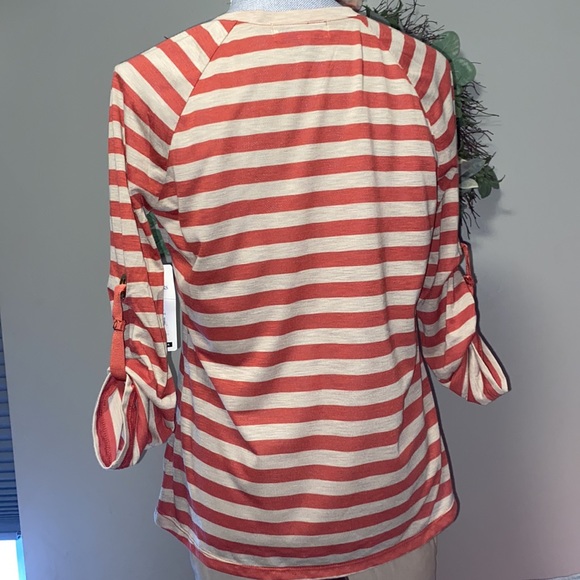 Kate Parks lightweight vee neck long sleeve horizontal striped tee rust PL NWT - Picture 4 of 13